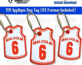 In-The-Hoop Basketball Jersey Bag Tag Embroidery Design – Sports Bag Tag, 4 Sizes, BX Format Included (Instant Download)