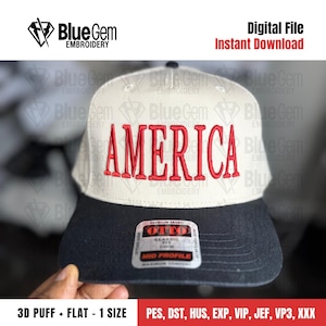 America Hat Embroidery Design - America Serif Embroidery Design- 1 Size - 3D Puff and Flat - Instant Download