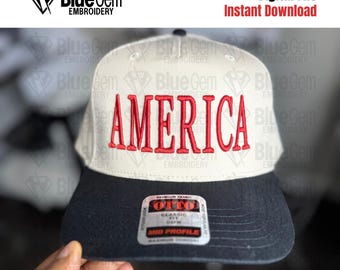 America Hat Embroidery Design – 3D Puff & Flat (Instant Download)