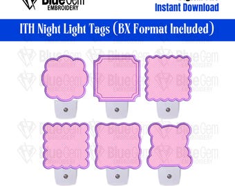 Set of 6 ITH Night Light Tags Embroidery Design – One 1 Size, 6 Shapes, Baby Keepsake Tag, Video Tutorial Included (Instant Download)