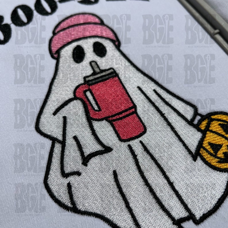 Boojee Ghost with Tumbler Embroidery Design, Ghost with Tumbler Halloween Embroidery Design, Instant Download