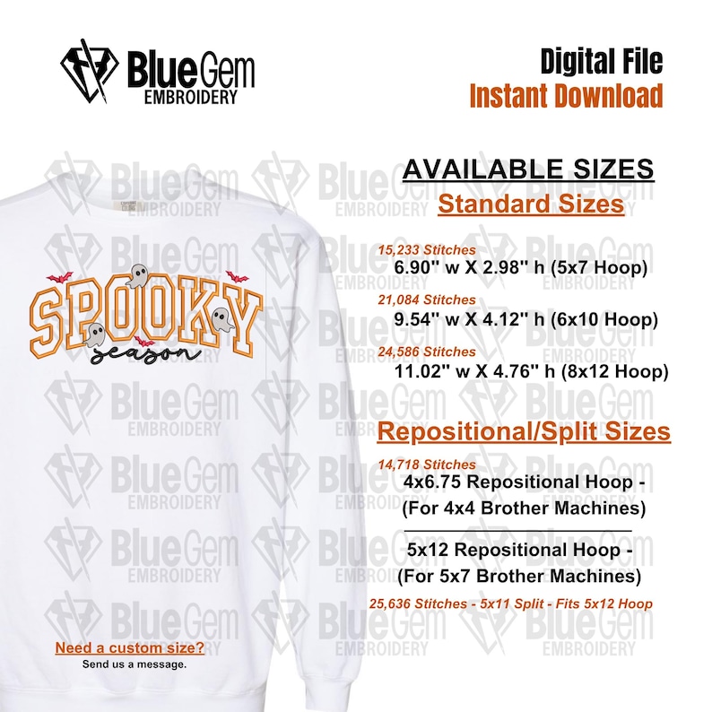 Spooky Season Applique Design with Bats and Ghosts - Halloween Embroidery Design - 5 Sizes - Split Sizes Included