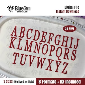 3D Puff Embroidery Font for Hats - Tall 3D Puff Font - Hat Embroidery Font - 3 Sizes - Instant Download - 8 Formats - BX Font Included