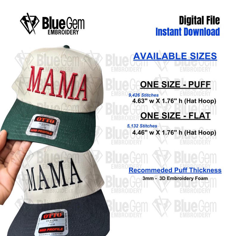 Mama Hat Embroidery Design - Mama Serif Embroidery Design- 1 Size - 3D Puff and Flat - Instant Download