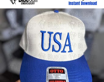 USA Hat Embroidery Design – 3D Puff & Flat (Instant Download)