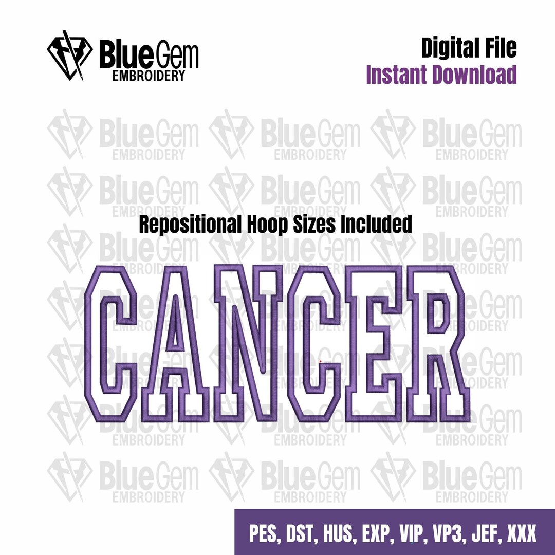 Cancer Zodiac Applique Embroidery Design: Repositional Hoop (digital ...
