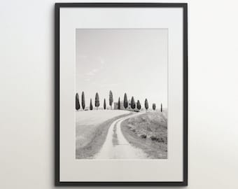 Toskana, Italien, Landschaft, Sofort Download, schwarz weiß Fotografie, Wandkunst, Reise Poster, Italien Art Print, Weinberg