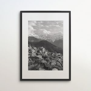 Nepal, Annapurna, Himalaya, Descarga instantánea, Fotografía en blanco y negro, Arte de pared, Cartel de viaje, Impresión de arte de Nepal, Katmandú