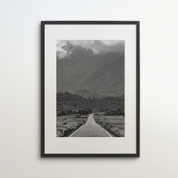 Taitung, Taiwan, East Coast, Instant Download, Black White Photography, Wall Art, Travel Poster, Taiwan Art Print, Country Road