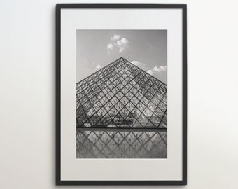 Louvre Museum, Paris, France, Instant Download, Black White Photography, Wall Art, Travel Poster, French Art Print, Architecture