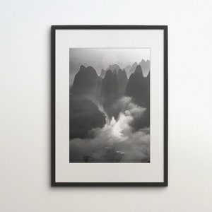 Guilin, China, Mountains, Instant Download, Black White Photography, Wall Art, Travel Poster, Scenery, Riverside, China Art Print