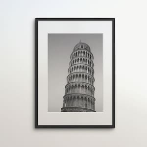 Pisa Tower, Italy, Leaning Tower, Instant Download, Black White Photography, Wall Art, Travel Poster, Italy Art Print, World Landmark