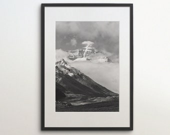 Mount Everest, Himalayas, Nepal, Instant Download, Black White Photography, Wall Art, Travel Poster, Nepal Art Print, Base Camp