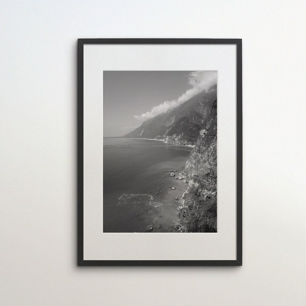 Hualien, Taiwan, East Coast, Instant Download, Black White Photography, Wall Art, Travel Poster, Taiwan Art Print, Cliffs