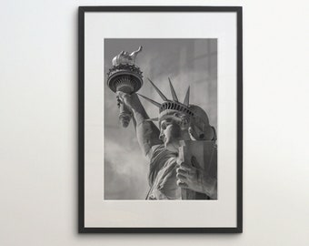 Frihetsgudinnan, New York, NYC, USA, direktnedladdning, svartvitt fotografi, väggkonst, reseaffisch, konsttryck, USA
