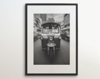 Tuk Tuk, Bangkok, Thailand, Instant Download, Black White Photography, Wall Art, Travel Poster, Street Art Print