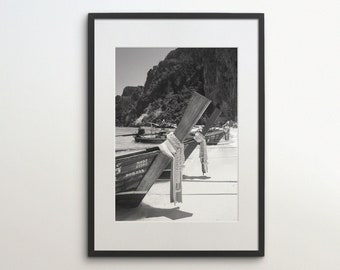 Thailand, Beach, Koh Phi Phi Island, Instant Download, Black White Photography, Wall Art, Travel Poster, Thai Art Print