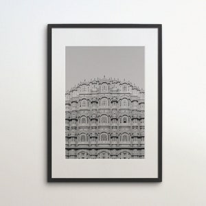 Palais Hawa Mahal, Inde, Jaipur, téléchargement immédiat, photographie en noir et blanc, art mural, affiche de voyage, impression d&#39;art indien, architecture