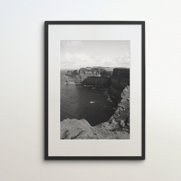 Cliffs of Moher, Ireland, County Clare, Instant Download, Black White Photography, Wall Art, Travel Poster, Irish Art Print, Coastline