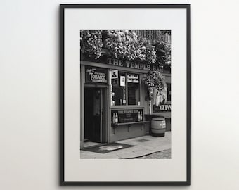 Dublín, Irlanda, Temple Bar, Descarga instantánea, Fotografía en blanco y negro, Arte mural, Póster de viaje, Impresión artística irlandesa, Bar de cerveza