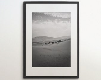 Egypt, Sahara Desert, Camels, Instant Download, Black White Photography, Wall Art, Travel Poster, Egypt Art Print, Oasis