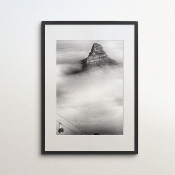 Cape Town, South Africa, Lion's Head, Instant Download, Black White Photography, Wall Art, Travel Poster, Cape Town Art Print, Mountain