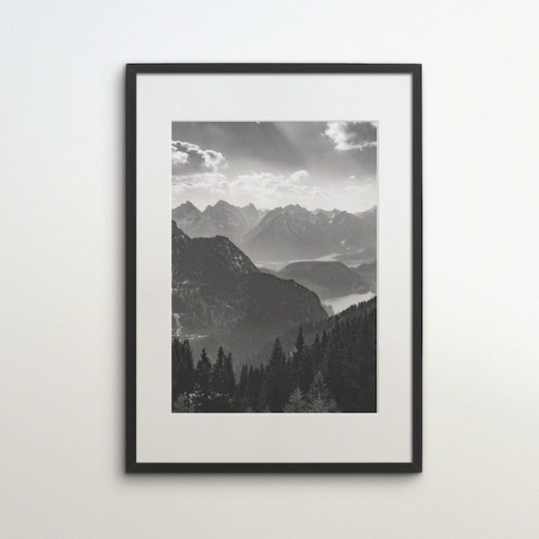 Bavaria, Germany, German Alps, Instant Download, Black White Photography, Wall Art, Travel Poster, Germany Art Print, Nature