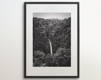Costa Rica, waterval, regenwoud, instant download, zwart-witfotografie, kunst aan de muur, reisposter, Costa Rica Art Print, natuur