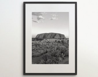 Uluru, Australia, Ayers Rock, Instant Download, Black White Photography, Wall Art, Travel Poster, Australia Art Print, Nature