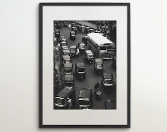 Mumbai, India, Street, Tuk Tuk, Instant Download, Black White Photography, Wall Art, Travel Poster, Indian Art Print, Traffic