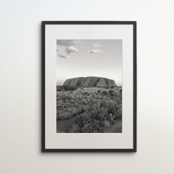 Uluru, Australia, Ayers Rock, Instant Download, Black White Photography, Wall Art, Travel Poster, Australia Art Print, Nature