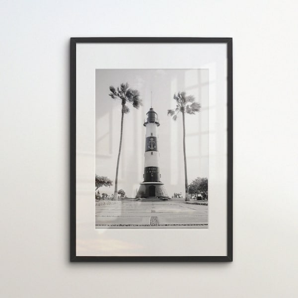 Lima, Peru, Cusco, La Marina Lighthouse, Instant Download, Black White Photography, Wall Art, Travel Poster, Peru Art Print