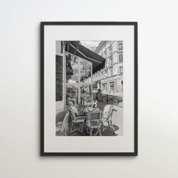 Paris Cafe, France, Parisian Life, Instant Download, Black White Photography, Wall Art, Travel Poster, Paris Art Print, Architecture