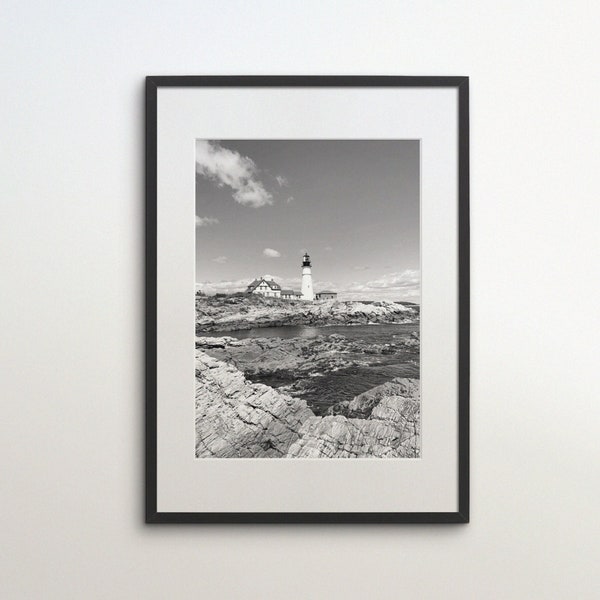 Maine, Portland Head Light, United States, Instant Download, Black White Photography, Travel Poster, USA Art Print, Cape Elizabeth