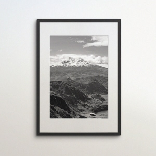 Volcano Antisana, Ecuador, Papallacta, Instant Download, Black White Photography, Wall Art, Travel Poster, South America Art Print, Mountain