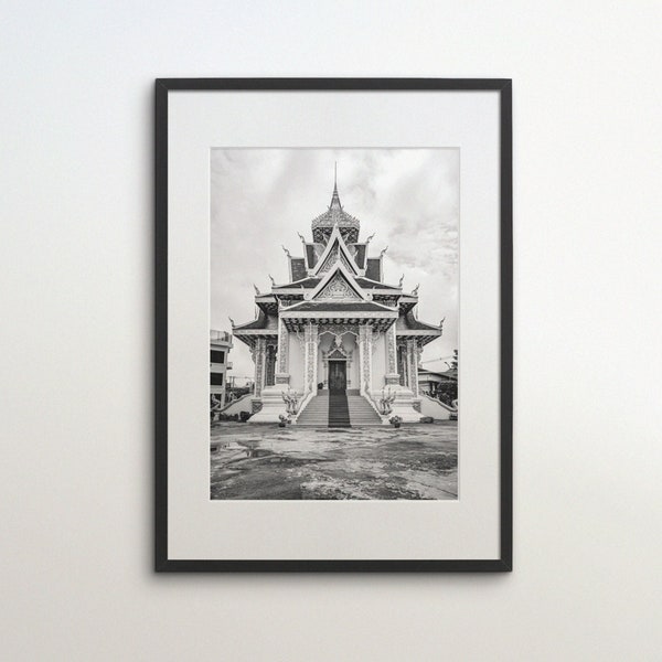 Vientiane, Laos, Temple, Instant Download, Black White Photography, Wall Art, Travel Poster, Laos Art Print, South East Asia