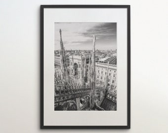 Milan, Italy, Duomo di Milano Cathedral, Instant Download, Black White Photography, Wall Art, Travel Poster, City Art Print