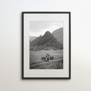 Rice Field, Vietnam, Bac Son Valley, Instant Download, Black White Photography, Wall Art, Travel Poster, Vietnam Art Print, Countryside