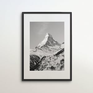 Swiss Alps, Zermatt, Switzerland, Matterhorn, Instant Download, Black White Photography, Wall Art, Travel Poster, Switzerland Art Print