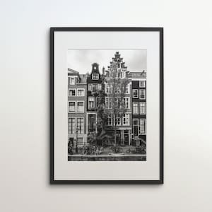 Ámsterdam, Países Bajos, Paseo marítimo, Descarga instantánea, Fotografía en blanco negro, Arte de pared, Cartel de viaje, Impresión de arte holandés, Casco antiguo
