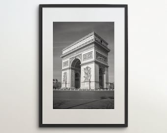 Arc De Triomphe, Paris Arch, France, Instant Download, Black White Photography, Wall Art, Travel Poster, Paris Art Print, Champs-Élysées