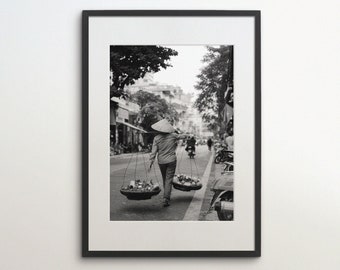 Streets of Hanoi, Vietnam, City Print, Instant Download, Black White Photography, Wall Art, Travel Poster, Asia Art Print, Farmer