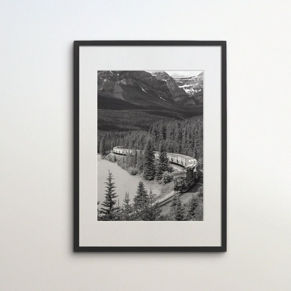 Canada, Courbe de Morant, Alberta, Téléchargement instantané, Photographie noir et blanc, Art mural, Affiche de voyage, Impression d'art forestier, Lake Louise