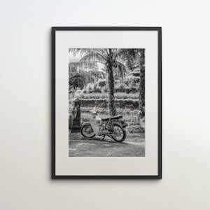 Südostasien, Motorrad, Bali, Indonesien, Sofort Download, Schwarz Weiß Fotografie, Wandkunst, Reise Poster, SEA Art Print, Abenteuer