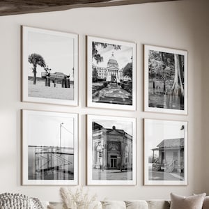 Juego de 6 impresiones de Mississippi en blanco y negro, descarga instantánea, póster de Mississippi, póster de río, estado de EE. UU.