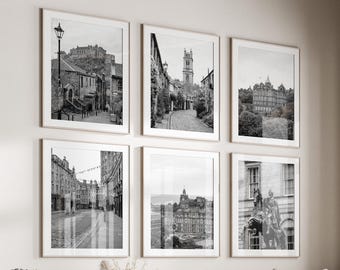 Edinburgh City Black & White Wall Art Set of 6, Scotland Prints, Instant Download, Gallery Wall Set, Edinburgh Posters, Travel Photography