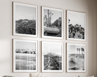 Zestaw czarno-białych odbitek fotograficznych z Los Angeles, kalifornijska galeria ścienna (natychmiastowe pobranie)