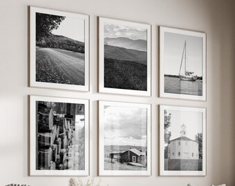 Vermont State Black & White Wall Art Set von 6, Vermont VT Drucke, Sofort Download, Herbst Wald Poster, Galerie Wand, USA