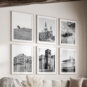 North Dakota State Black & White Wall Art Set of 6, North Dakota ND Prints, Instant Download, Gallery Wall Set, Dakota Posters, Badlands