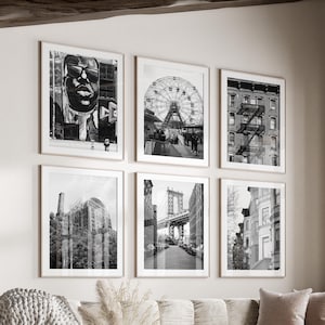 Juego de 6 impresiones de Brooklyn en blanco y negro, descarga instantánea, póster de Nueva York, Puente Dumbo, Nueva York